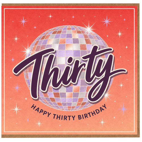 30th Birthday Card, Retro Disco Ball Happy Thirty Birthday Card