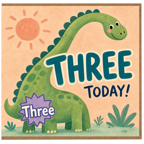 3rd Birthday Card, Cute Dinosaur Three Today Card