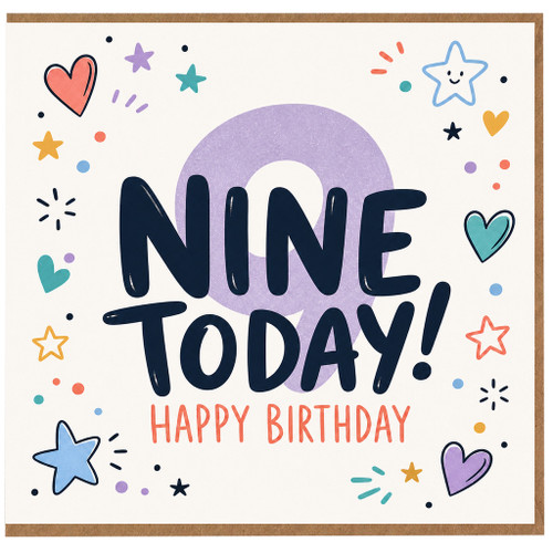 9th Birthday Card, Nine Today Happy Birthday Card