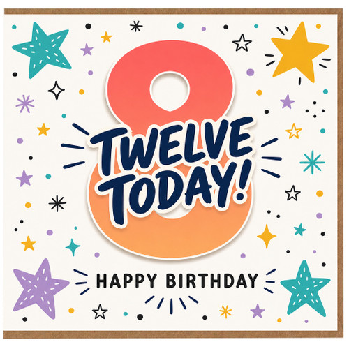 12th Birthday Card, Twelve Today Happy Birthday Card