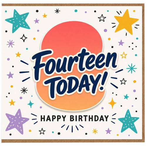 14th Birthday Card, Fourteen Today Happy Birthday Card