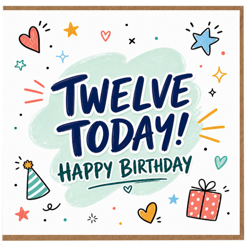 12th Birthday Card, Twelve Today Happy Birthday Card for 12 Year Old