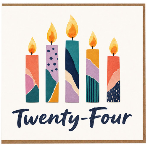 24th Birthday Card, Colourful Candle Design