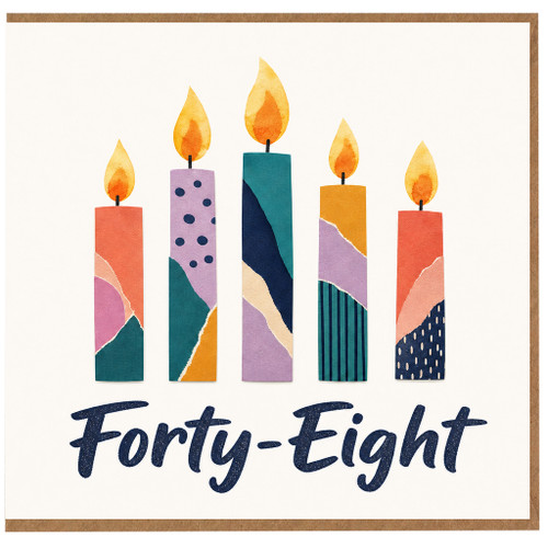 48th Birthday Card, Colourful Candles Forty - Eight Birthday Card