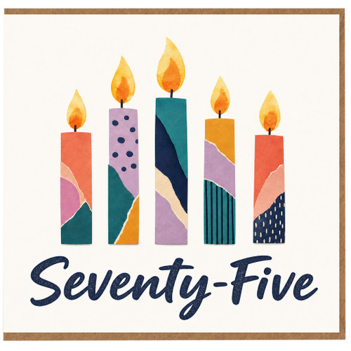 75th Birthday Card, Colourful Candles Design
