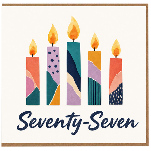 77th Birthday Card, Seventy - Seven Birthday Card with Colourful Candles