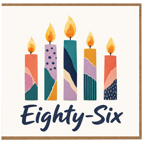 86th Birthday Card, Eighty - Six Birthday Card, Colourful Candle Design