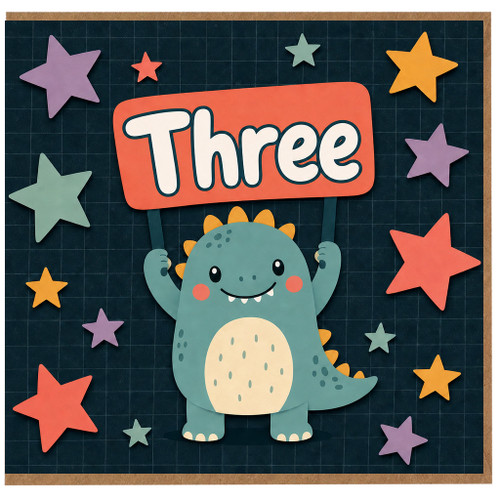 3rd Birthday Card, Cute Dinosaur Three Card