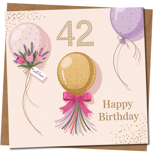 42nd Birthday Card - Elegant Balloons Design - Happy Birthday -, 145mm x 145mm Square, Includes Kraft Envelope