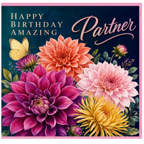 Partner Birthday Card, Happy Birthday Amazing Partner Floral Card
