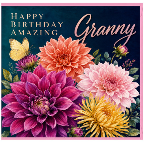 Granny Birthday Card, Happy Birthday Amazing Granny Floral Butterfly Card