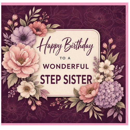 Step Sister Birthday Card, Happy Birthday to a Wonderful Step Sister Floral Card