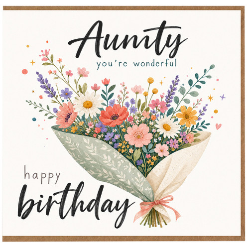 Aunty Birthday Card, Happy Birthday You're Wonderful Floral Bouquet Card