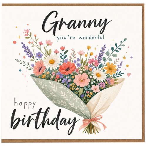 Granny Birthday Card, You're Wonderful Happy Birthday Floral Bouquet Card