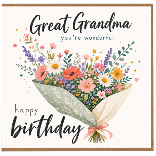 Great Grandma Birthday Card, You're Wonderful Happy Birthday Floral Bouquet Card
