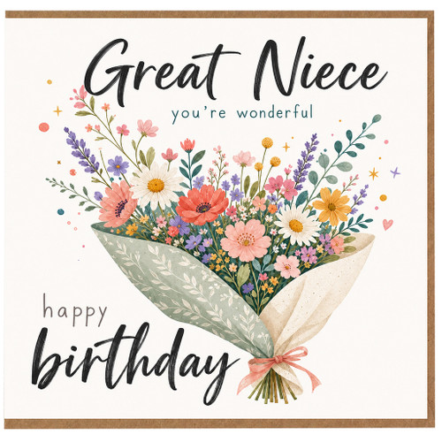 Great Niece Birthday Card, You’re Wonderful Happy Birthday Floral Bouquet Card