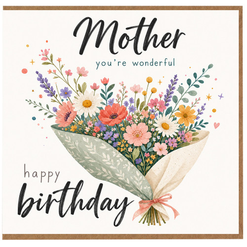Mother Birthday Card, Happy Birthday Wonderful Mother Floral Bouquet Card