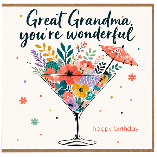 Great Grandma Birthday Card, Wonderful Floral Cocktail Glass Design