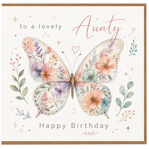 Aunty Birthday Card, Floral Butterfly Happy Birthday Card