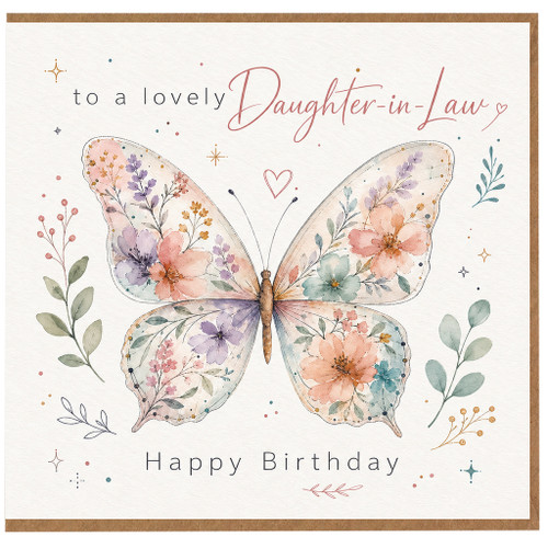 Daughter - in - Law Birthday Card, Floral Butterfly Happy Birthday Card