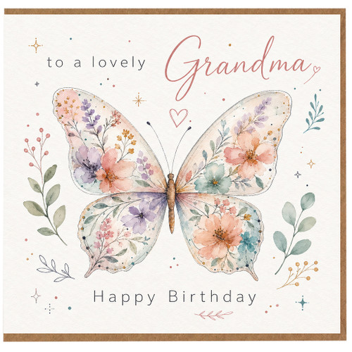 Grandma Birthday Card, To A Lovely Grandma Happy Birthday Floral Butterfly Card