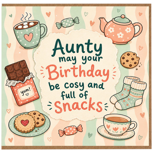 Aunty Birthday Card, Cosy and Full of Snacks Greeting Card
