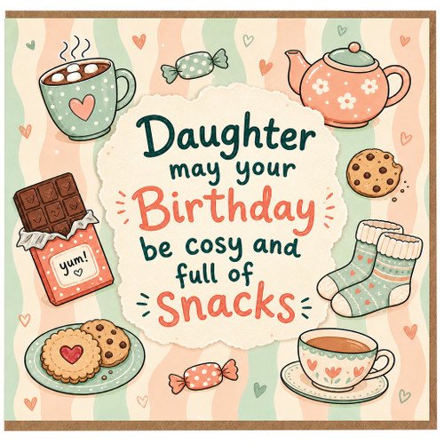 Daughter Birthday Card, May Your Birthday Be Cosy and Full of Snacks