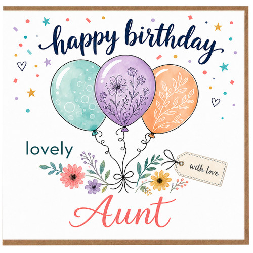 Aunt Birthday Card, Happy Birthday Lovely Aunt Card with Balloons and Flowers
