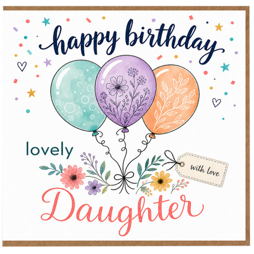 Daughter Birthday Card, Lovely Happy Birthday Balloon Floral Design