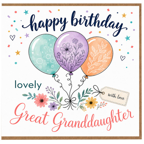 Great Granddaughter Happy Birthday Card, Lovely Floral Balloon Birthday Card
