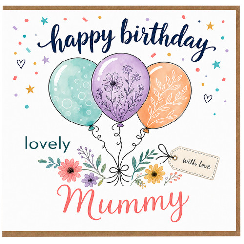 Mummy Birthday Card, Lovely Happy Birthday Balloon and Floral Design