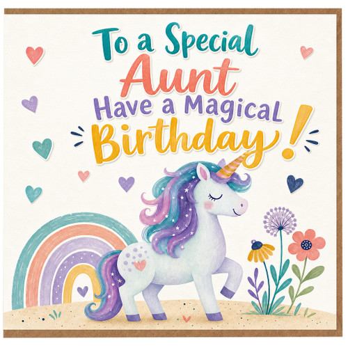 Aunt Birthday Card, Magical Unicorn Rainbow Birthday Card for Special Aunt