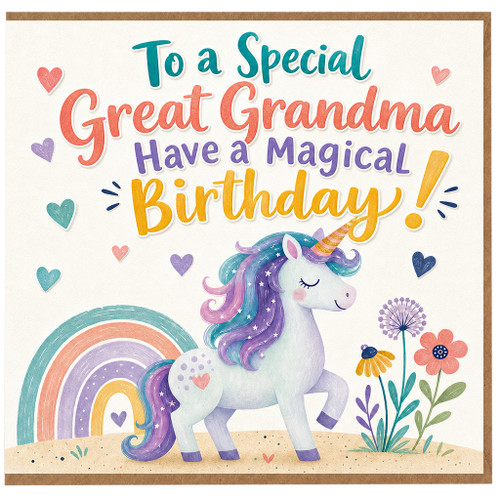 Great Grandma Birthday Card, Magical Unicorn Birthday Card for Great Grandma