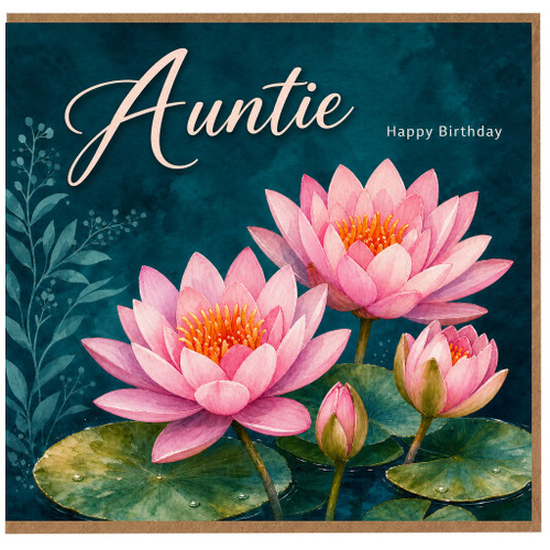 Auntie Birthday Card, Happy Birthday Water Lily Floral Card