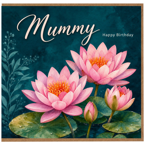 Mummy Happy Birthday Card, Pink Lotus Flower Birthday Card