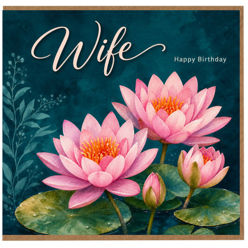 Wife Birthday Card, Elegant Water Lily Happy Birthday Card