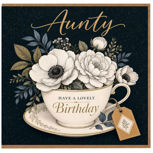 Aunty Birthday Card, Have a Lovely Birthday Floral Tea Cup Design