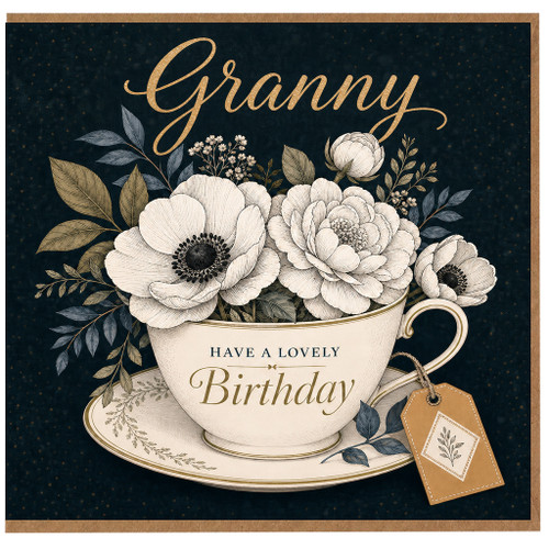 Granny Birthday Card, Have a Lovely Birthday Floral Teacup Card