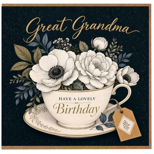 Great Grandma Birthday Card, Have a Lovely Birthday Floral Teacup Card