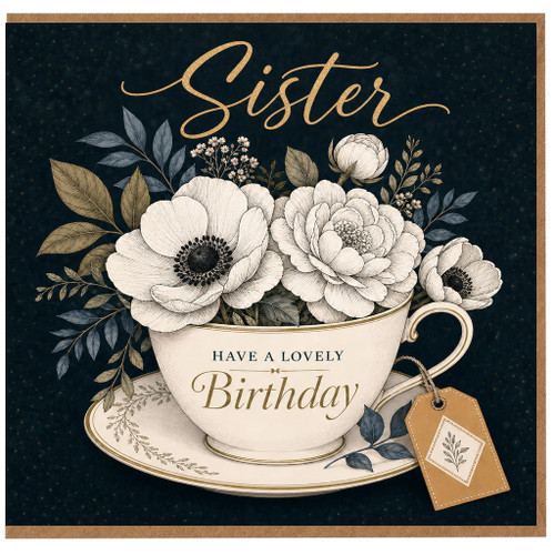 Sister Birthday Card, Have a Lovely Birthday Floral Teacup Design