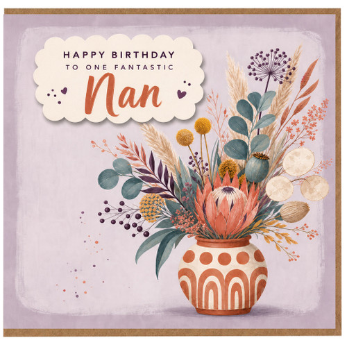 Nan Birthday Card, Happy Birthday to One Fantastic Nan Floral Vase Card