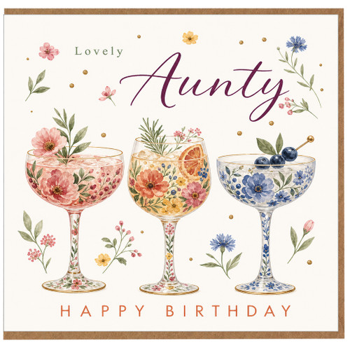 Aunty Birthday Card, Floral Cocktail Glass Happy Birthday Card