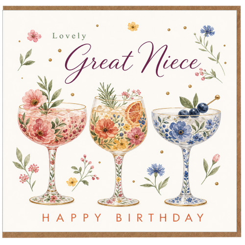 Great Niece Birthday Card, Floral Cocktail Glass Birthday Card