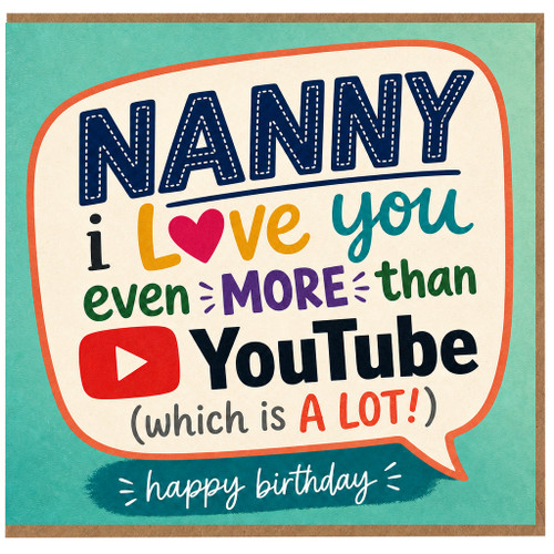 Nanny Birthday Card, I Love You More Than YouTube Happy Birthday Card