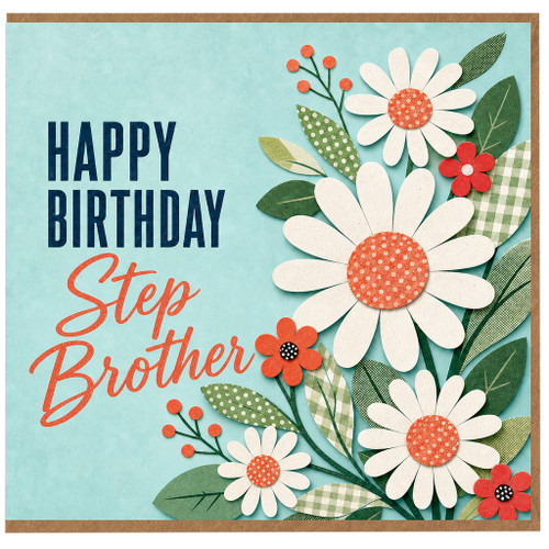 Step Brother Happy Birthday Card, Floral Birthday Card for Step Brother