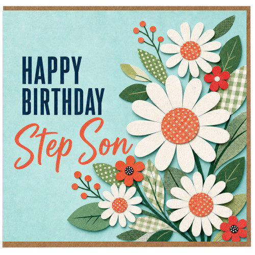 Step Son Birthday Card, Happy Birthday Floral Daisy Design