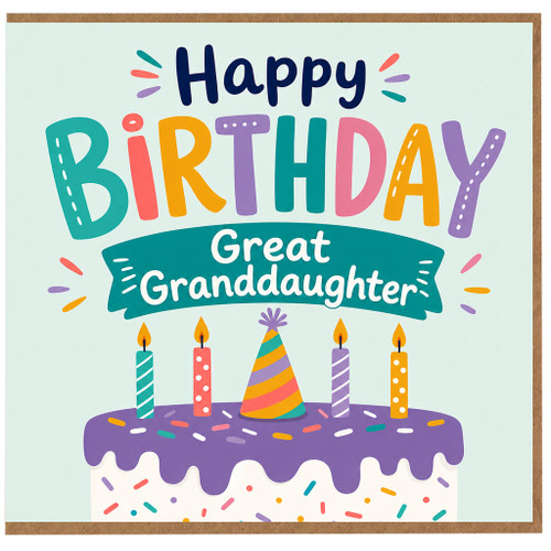Great Granddaughter Birthday Card, Colourful Happy Birthday Cake Design