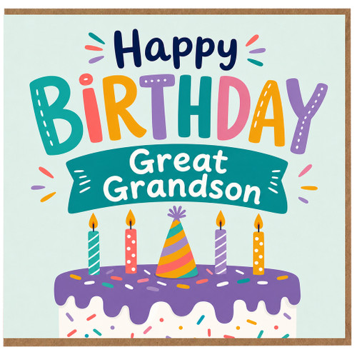 Great Grandson Birthday Card, Happy Birthday Cake and Candles Design