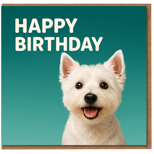 Happy Birthday Card - Cute Westie Dog on Teal - Fun Greeting for Dog Lovers, Friends and Family