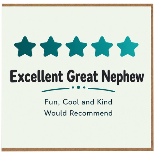 Great Nephew Card, Excellent Great Nephew Congratulations Card, Fun Cool and Kind Card for Nephew